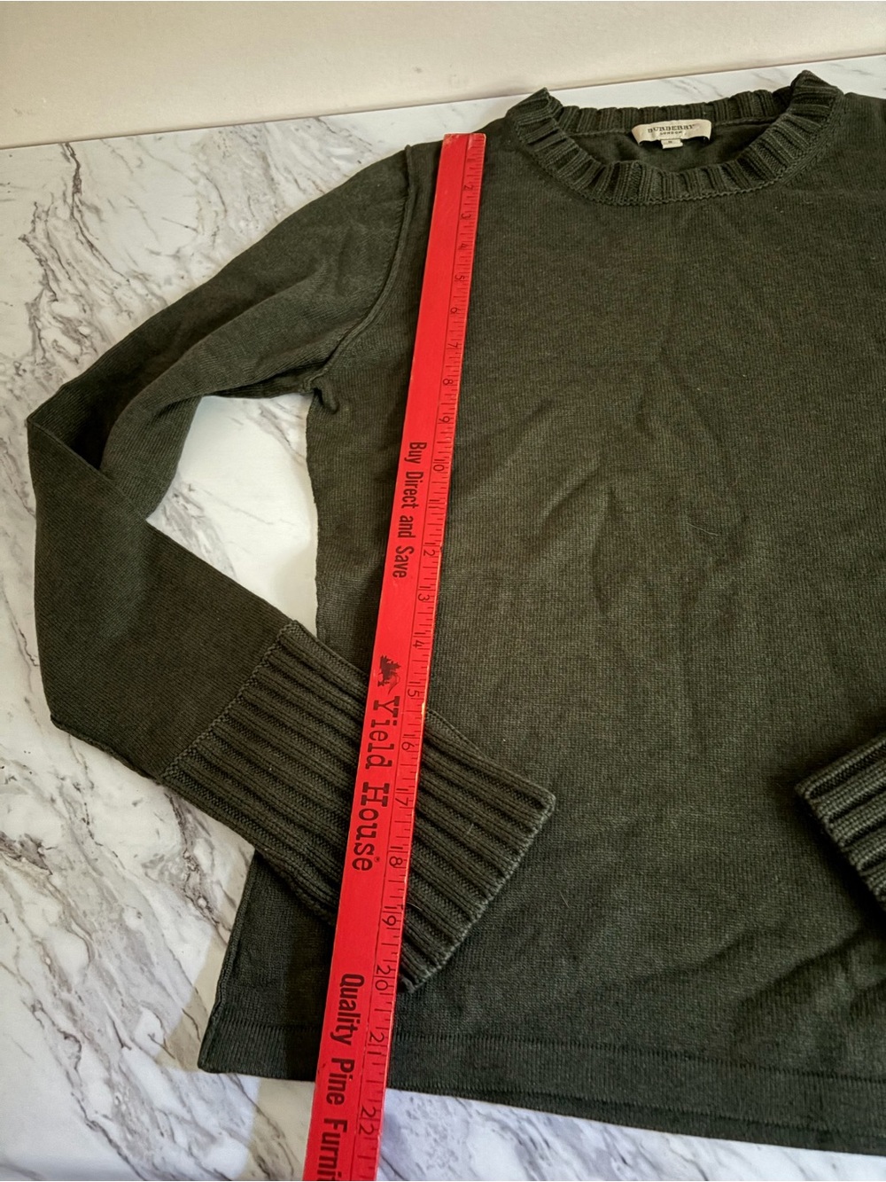 Burberry London Wool Silk Cashmere Olive Green Ribbed Knit Sweater Small - Picture 8 of 9